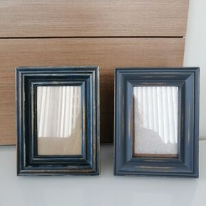 2 Item Blue Distressed Wood Picture Frames 4" x 6" Photos Made in Thailand